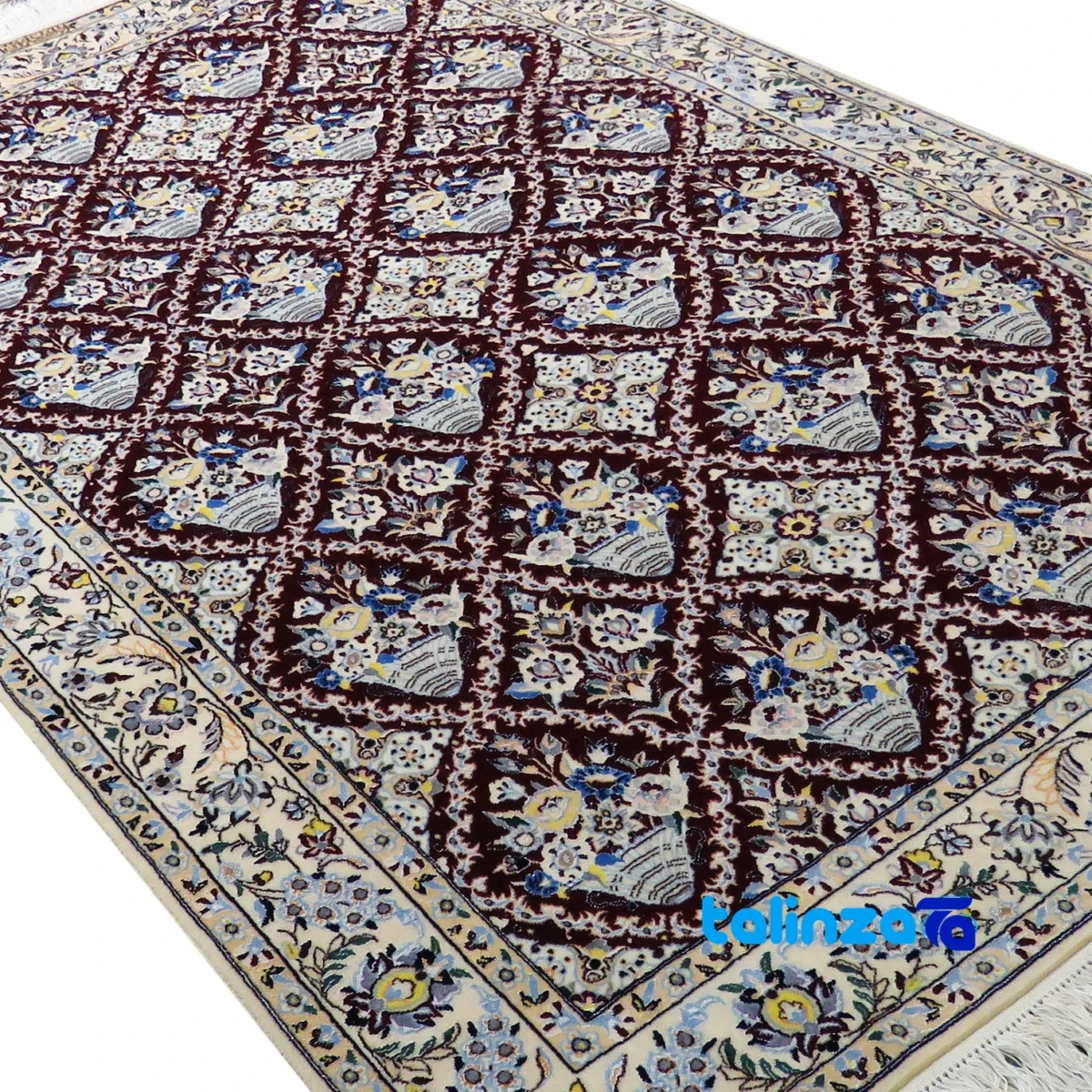 Detail view of Nain Handwoven Carpet Red Floral Design pile texture close-up