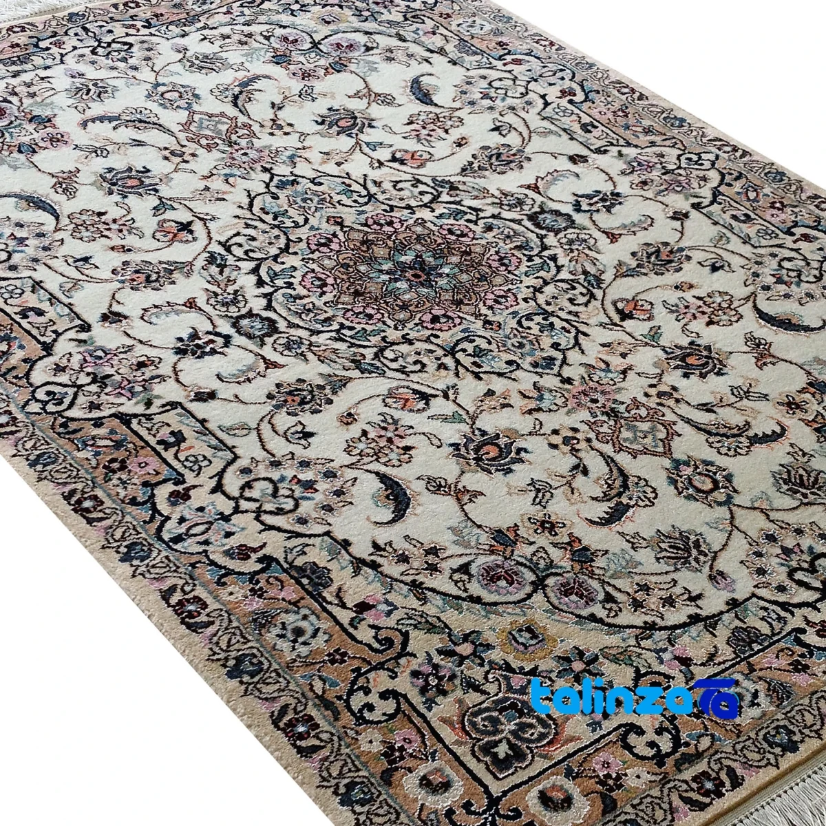 Nain Handwoven Carpet Traditional Design Cream Hand wash only material and craftsmanship (Weave close-up)