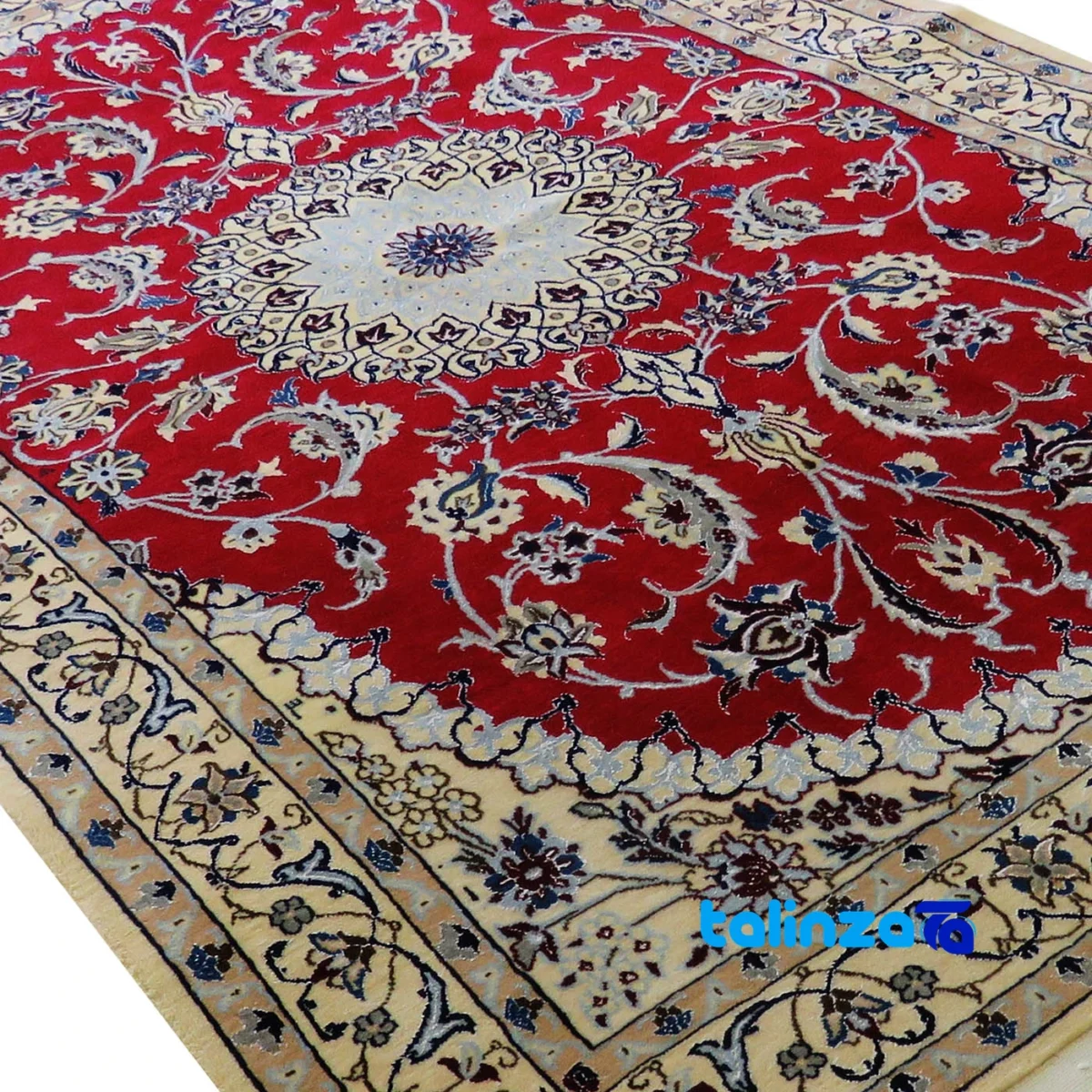 Nain Handwoven Area Rug Traditional Design - Detail view showing pile texture close-up