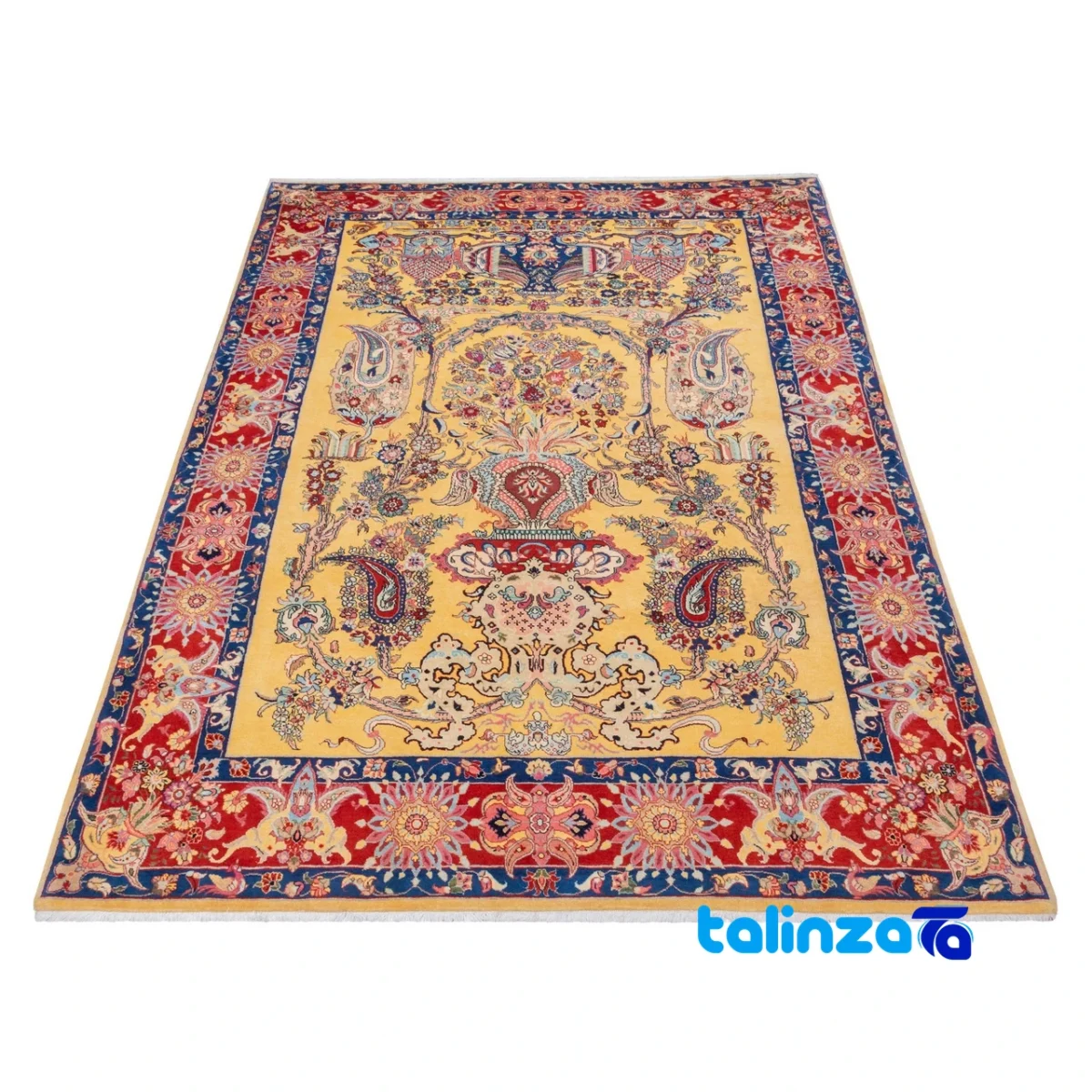 Persia Handmade Carpet Floral Design Cream - Detail view showing pile texture close-up