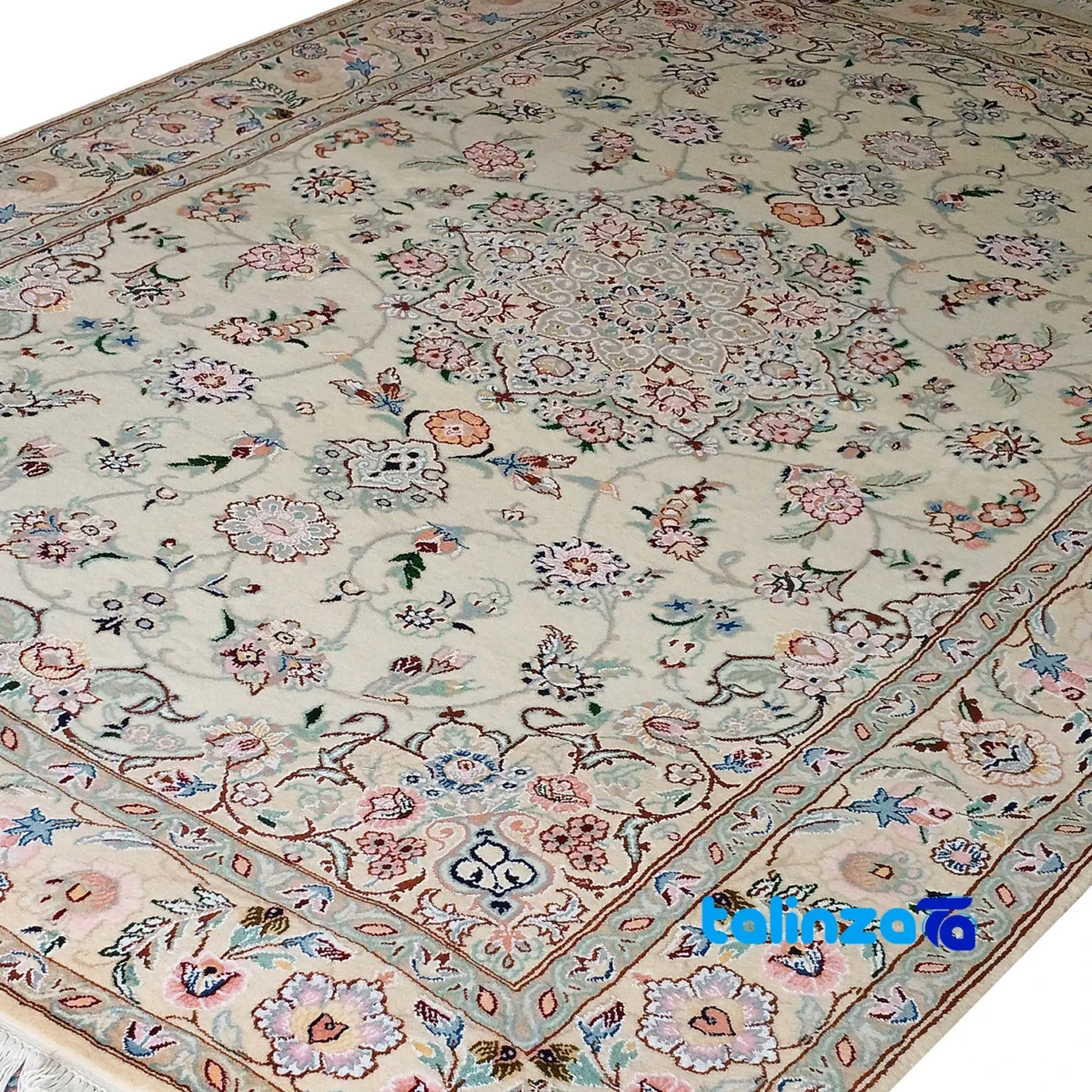 Nain Handwoven Rug Latchak Design Cream material and craftsmanship (Weave close-up)