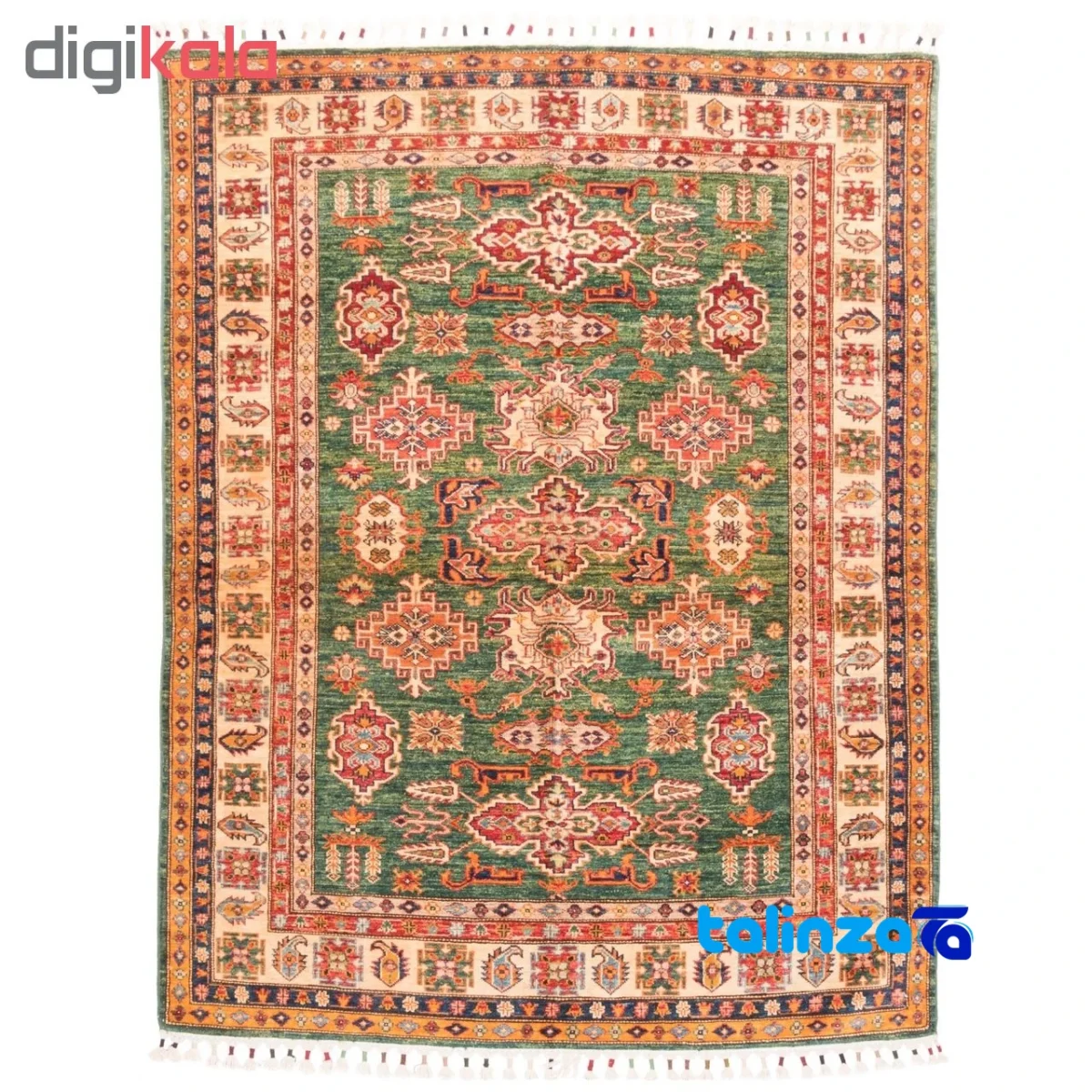 Detail view of C Persia Handwoven Rug Geometric Design Green pile texture close-up
