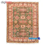 Detail view of C Persia Handwoven Rug Geometric Design Green pile texture close-up