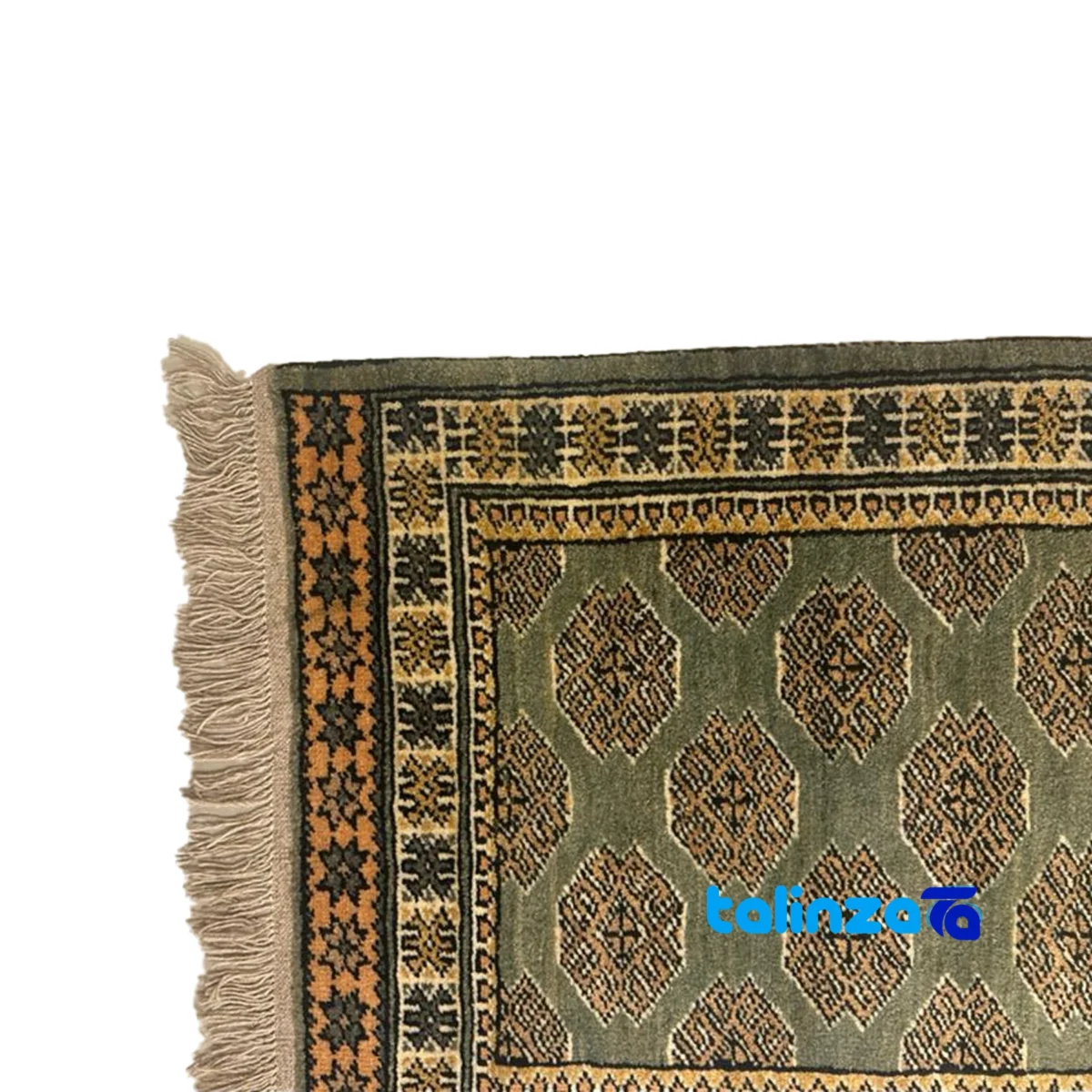 Turkmen Handwoven Rug Green Traditional Design - Detail view showing pile texture close-up