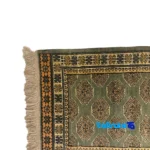 Turkmen Handwoven Rug Green Traditional Design - Detail view showing pile texture close-up