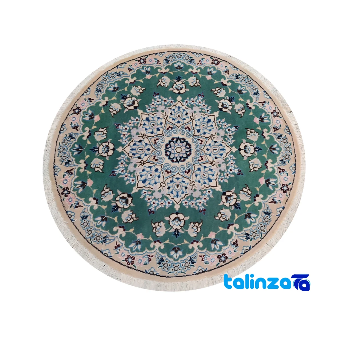 Nain Handwoven Round Rug Green material and craftsmanship (Weave close-up)