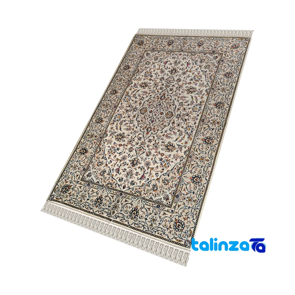 Kashan Handmade Rug Cream Rectangular Design - Detail view showing pile texture close-up