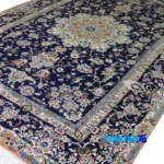 Nain Handwoven Carpet Stunning Navy Design pile texture close-up (Detail view)