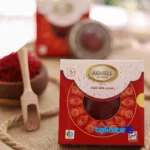 Packaging view of Aghile Super Negin Saffron Premium Quality label details and pack finish