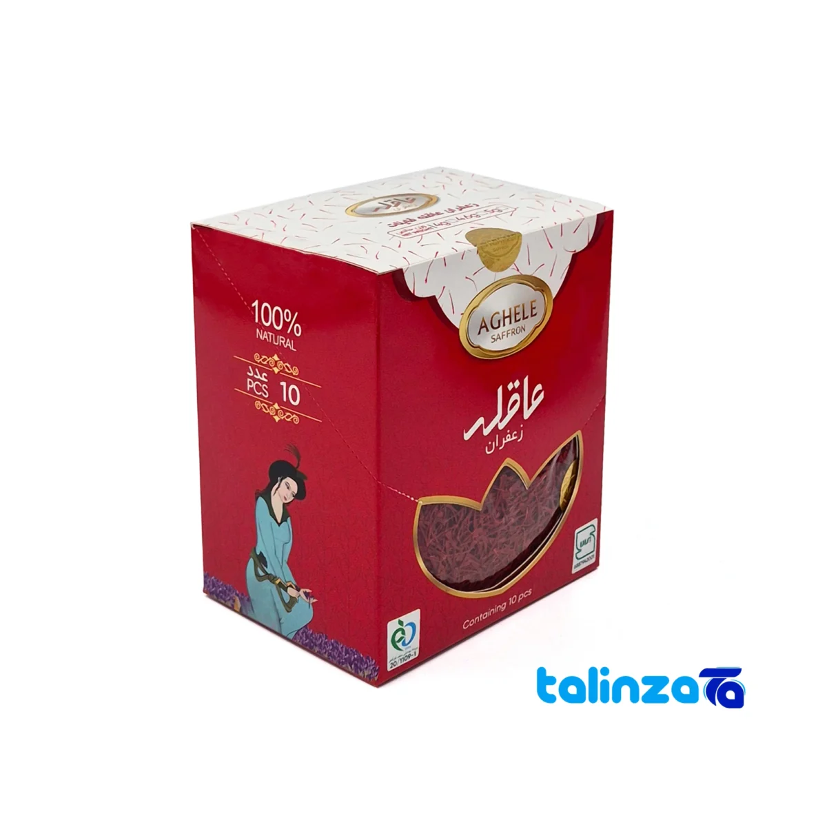 Packaging view of Aghleh Saffron Sachets Grade A Sachet label details and pack finish