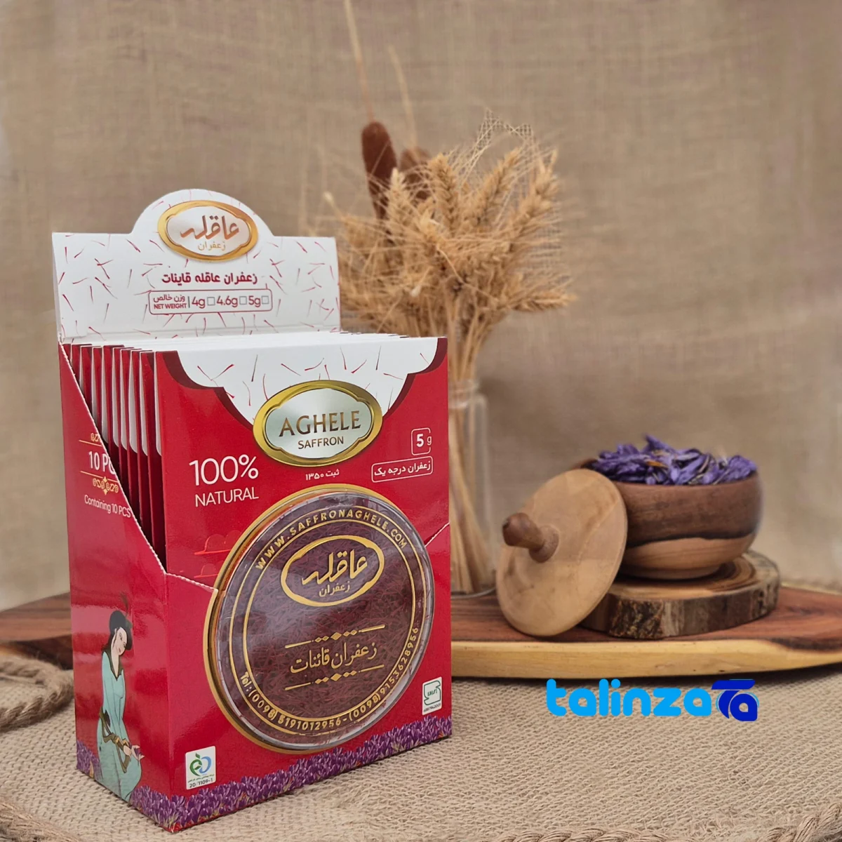 Packaging view of Aghaleh Saffron Threads GradeA Premium Pouch label details and pack finish
