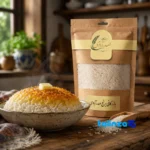 Detail view of Sadrabadi Rice Tarom Hashemi Organic nuts close-up texture
