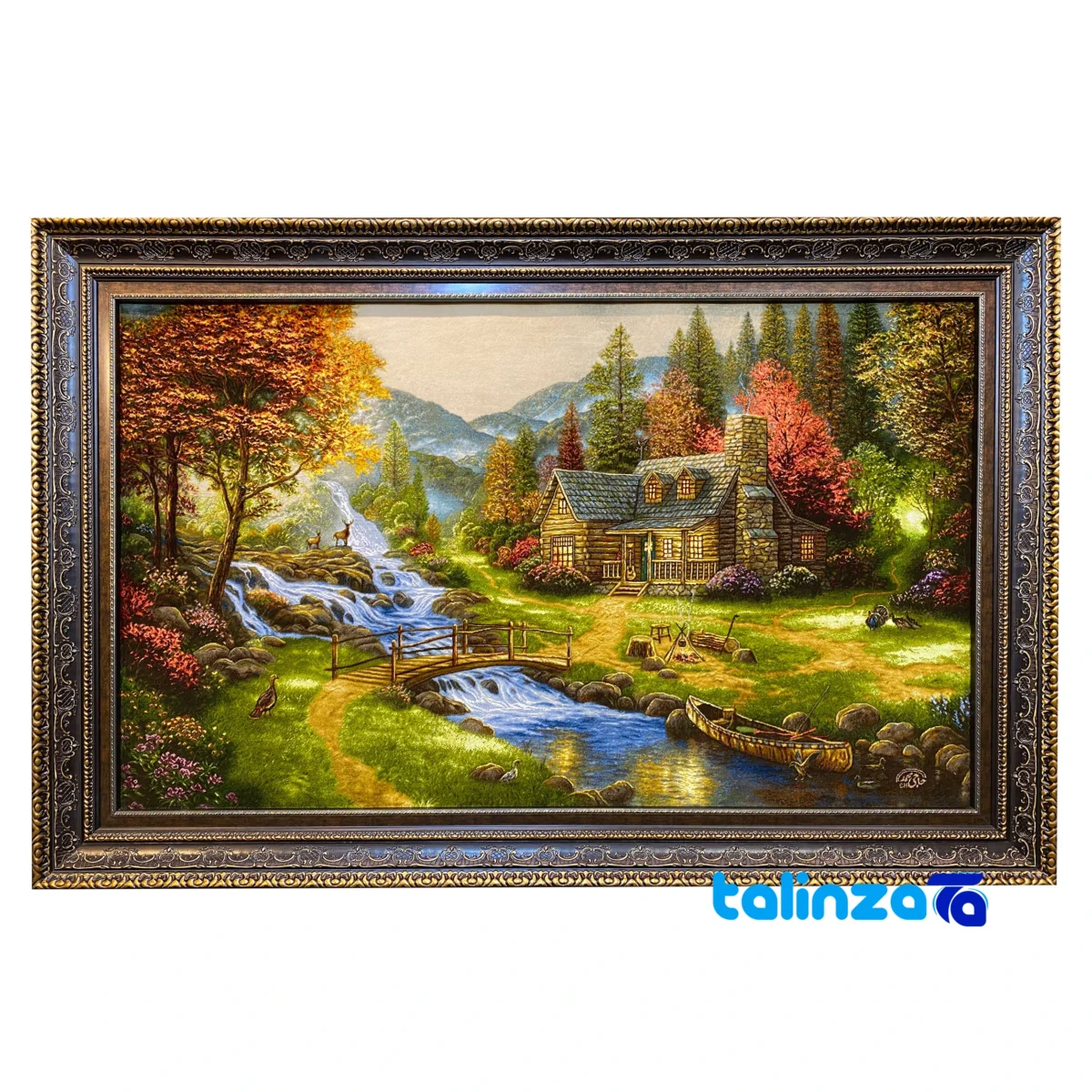 Detail view of Handmade Carpet Wall Art Scenic Design pile texture close-up