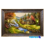 Detail view of Handmade Carpet Wall Art Scenic Design pile texture close-up