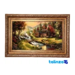 Detail view of Handmade Carpet Wall Art Scenic Design pile texture close-up