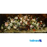 Detail view of Handwoven Tapestry Floral Design with Frame pile texture close-up