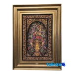 Detail view of Handmade Carpet Wall Art Floral Design Moss Green pile texture close-up