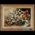 Detail view of Handmade Carpet Wall Art Flower Basket pile texture close-up