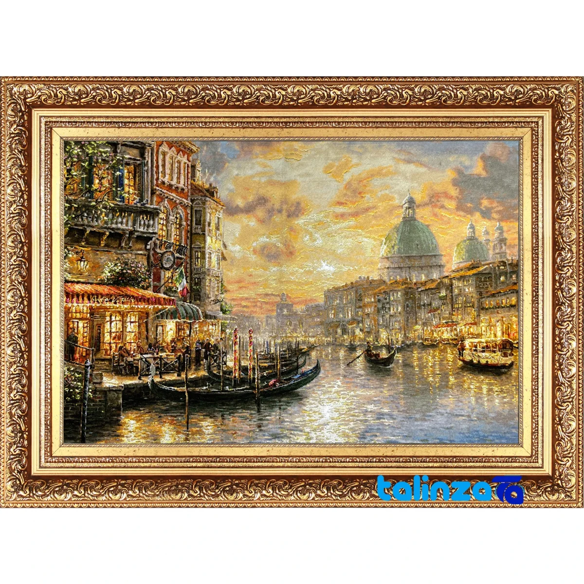 Detail view of Mirnazami Handwoven Tapestry Venice Scene pile texture close-up