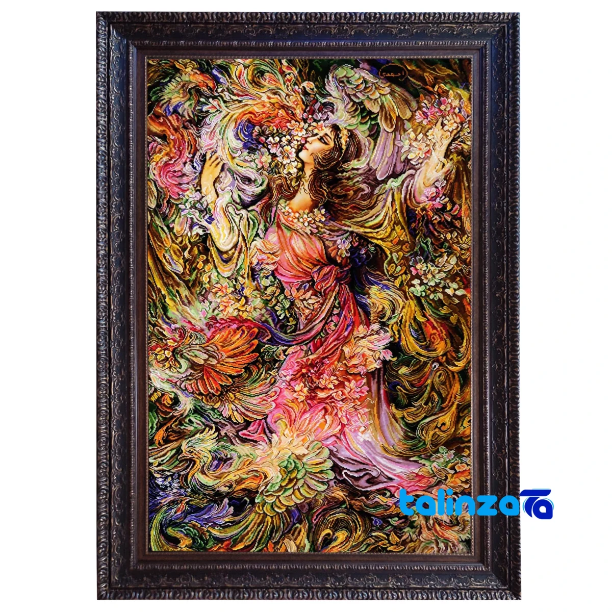 Detail view of Handmade Carpet Wall Art Spring Breeze Design pile texture close-up