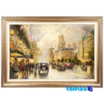 Detail view of C Persia Handwoven Tapestry New York Rain Scene pile texture close-up