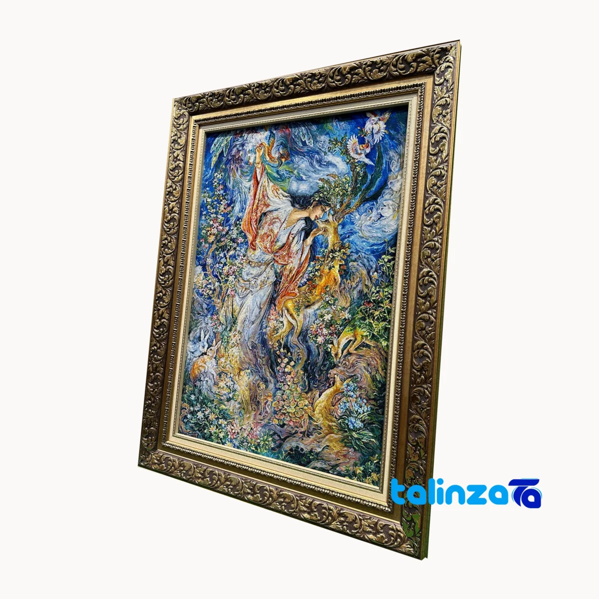 Packaging view of Rostan Handwoven Tapestry Miniature Art label and