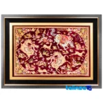 Detail view of C Persia Handwoven Tapestry Miniature Hunting Scene pile texture close-up