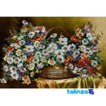 Detail view of Handmade Carpet Wall Art Flower Basket Model pile texture close-up