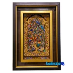 Detail view of Handmade Carpet Wall Art Bird Tree Design pile texture close-up