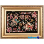 Detail view of C Persia Handwoven Tapestry Miniature Hunting Scene pile texture close-up