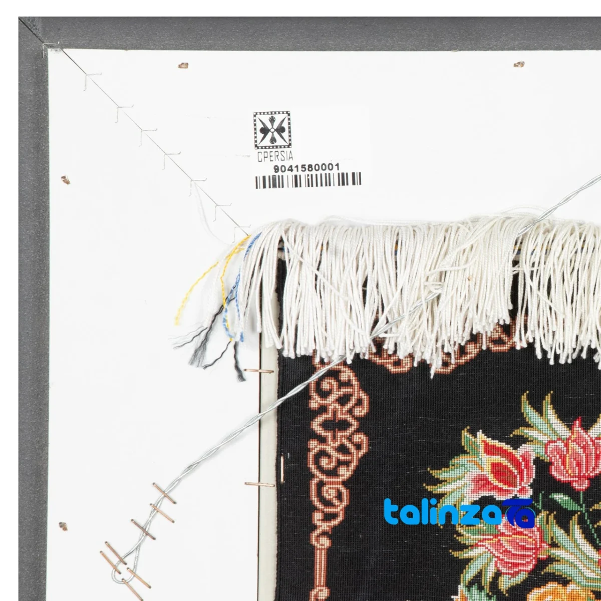 Packaging view of Si Persia Handwoven Tapestry Floral Design label and