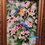 Detail view of RAR Handwoven Carpet Wall Art Spring Birds Design pile texture close-up