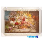Detail view of Si Persia Handwoven Carpet Wall Art Flower in Stone Pot pile texture close-up