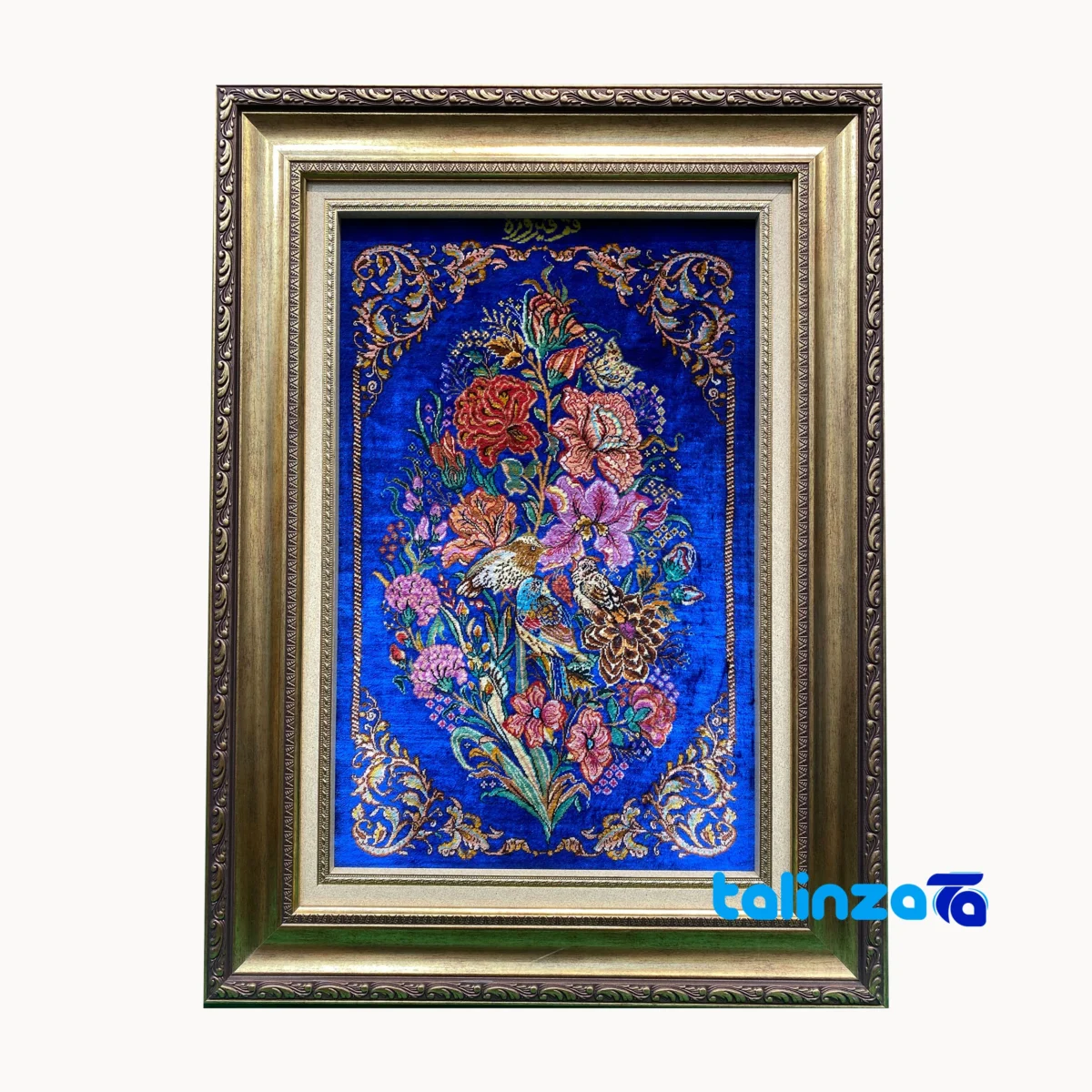 Detail view of Handmade Carpet Wall Art Floral Design pile texture close-up