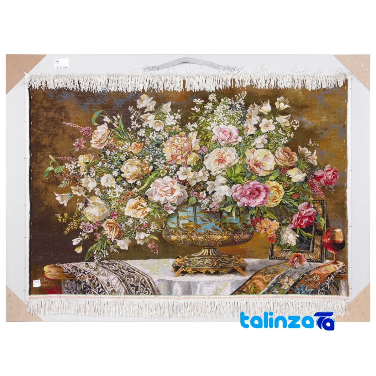 Detail view of C Persia Handwoven Carpet Wall Art Flower in Vase pile texture close-up