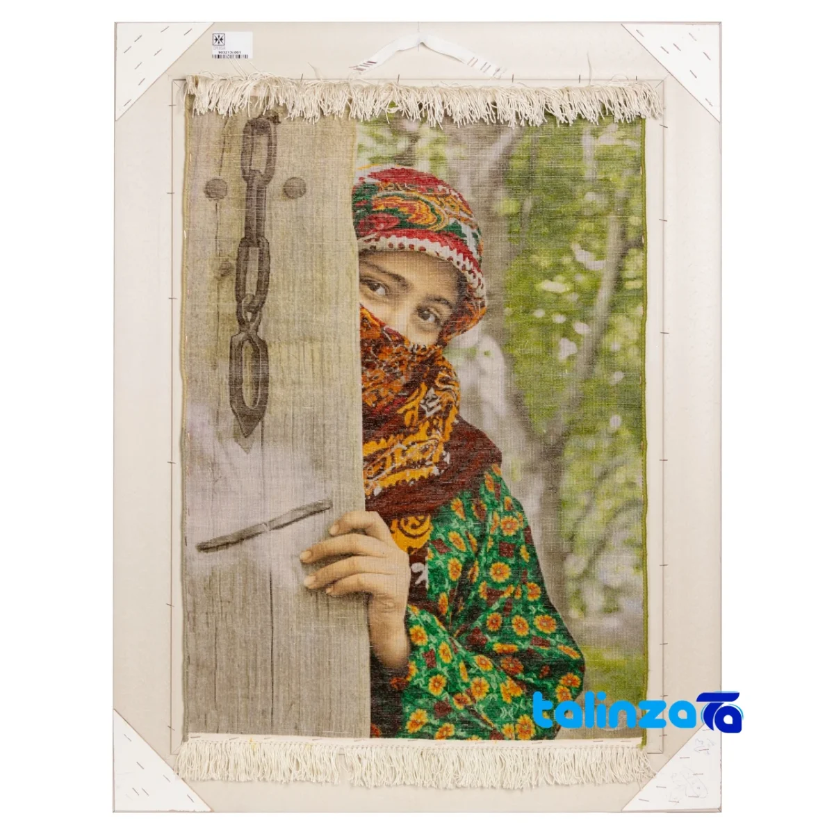Detail view of C Persia Handwoven Tapestry Turkish Girl Model pile texture close-up