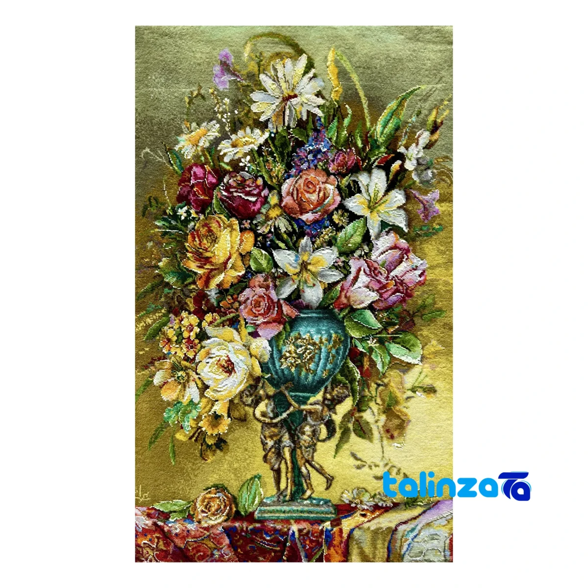 Detail view of Mirnazami Handwoven Tapestry Floral Design pile texture close-up