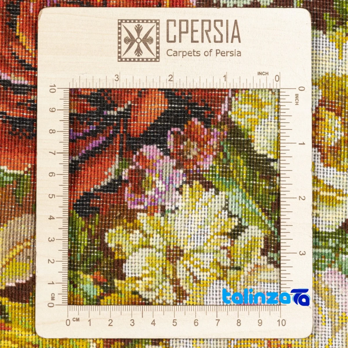 Detail view of C Persia Handwoven Tapestry Floral Design pile texture close-up