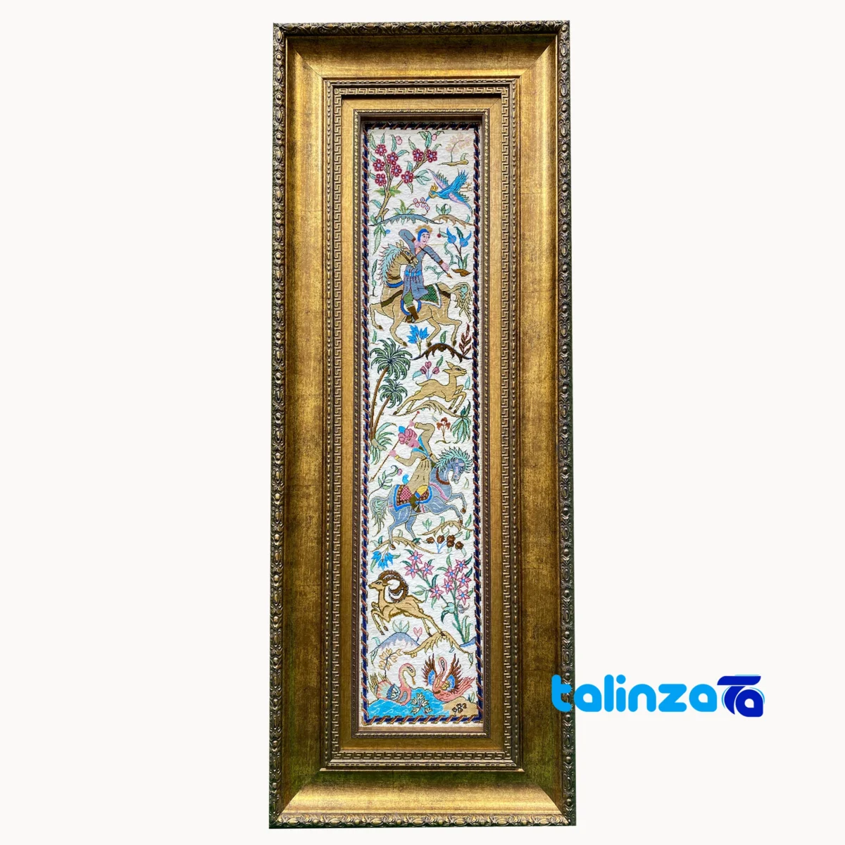 Packaging view of Handmade Fantasy Tapestry Hunting Scene label and