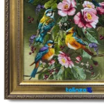 Detail view of Handmade Carpet Wall Art Bird Design pile texture close-up