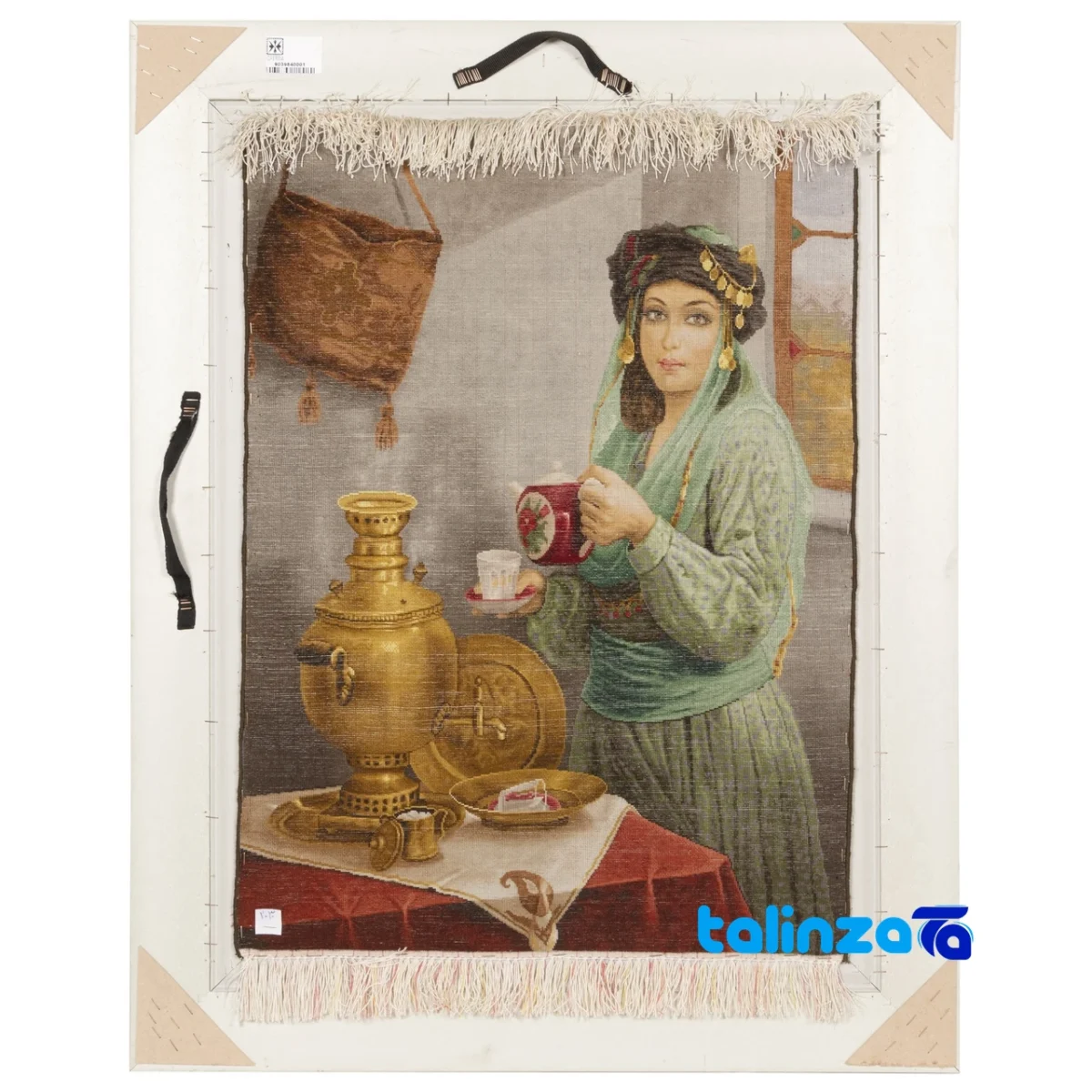 Detail view of Si Persia Handwoven Tapestry Kurdish Girl Design pile texture close-up