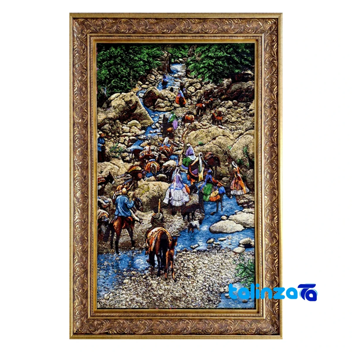 Detail view of Handmade Carpet Wall Art Miniature Design Silk pile texture close-up