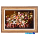 Detail view of C Persia Handwoven Carpet Wall Art Flower Basket pile texture close-up