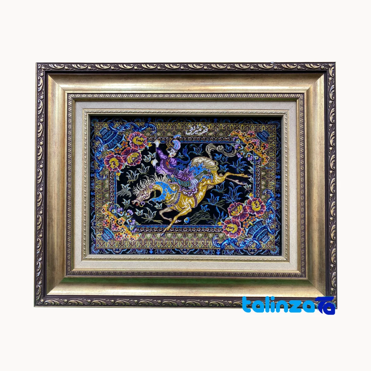 Detail view of Handmade Fantasy Tapestry Hunting Scene pile texture close-up