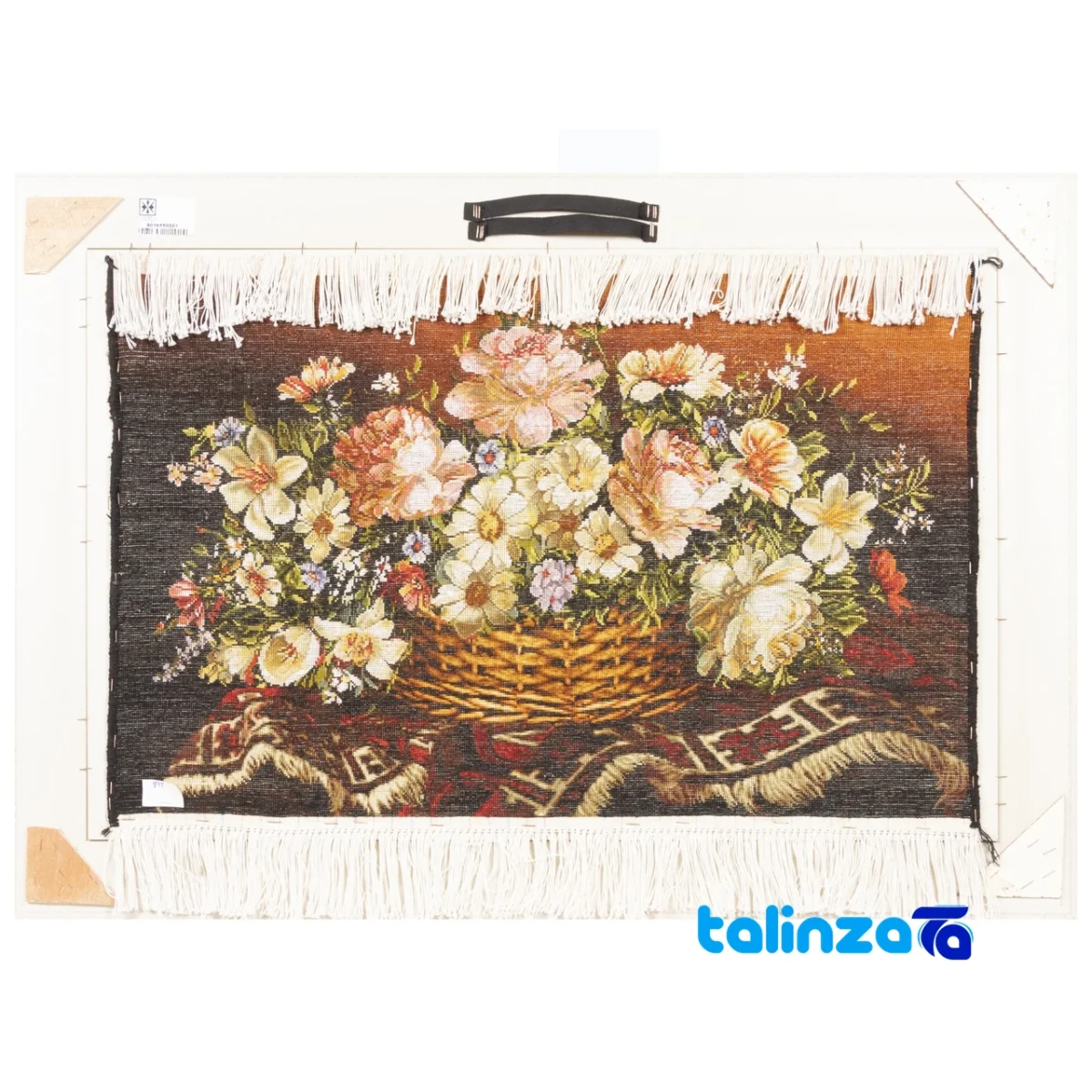 Detail view of Si Persia Handwoven Carpet Floral Basket Art pile texture close-up