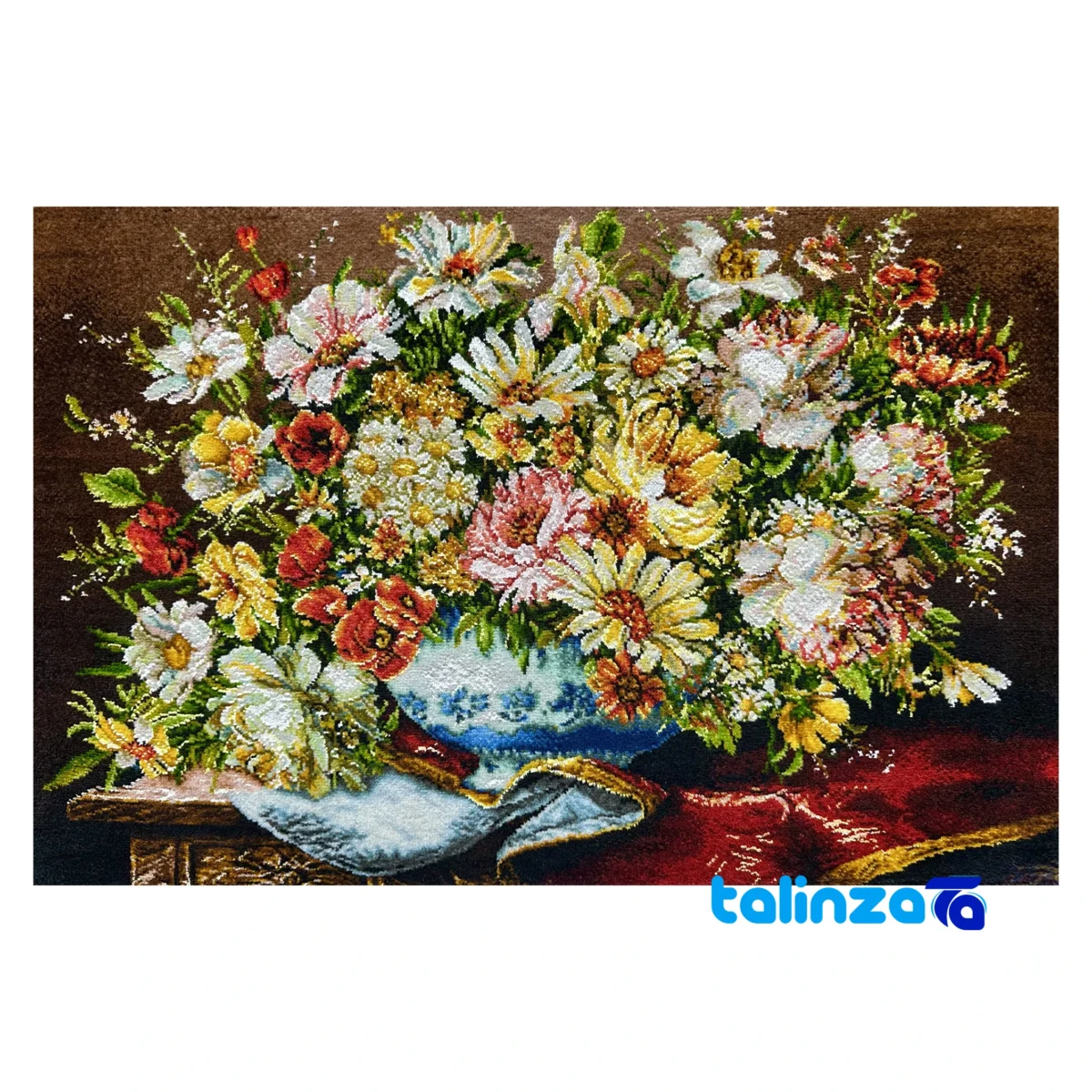 Packaging view of Mirnazami Handwoven Tapestry Floral Design White Vase label and