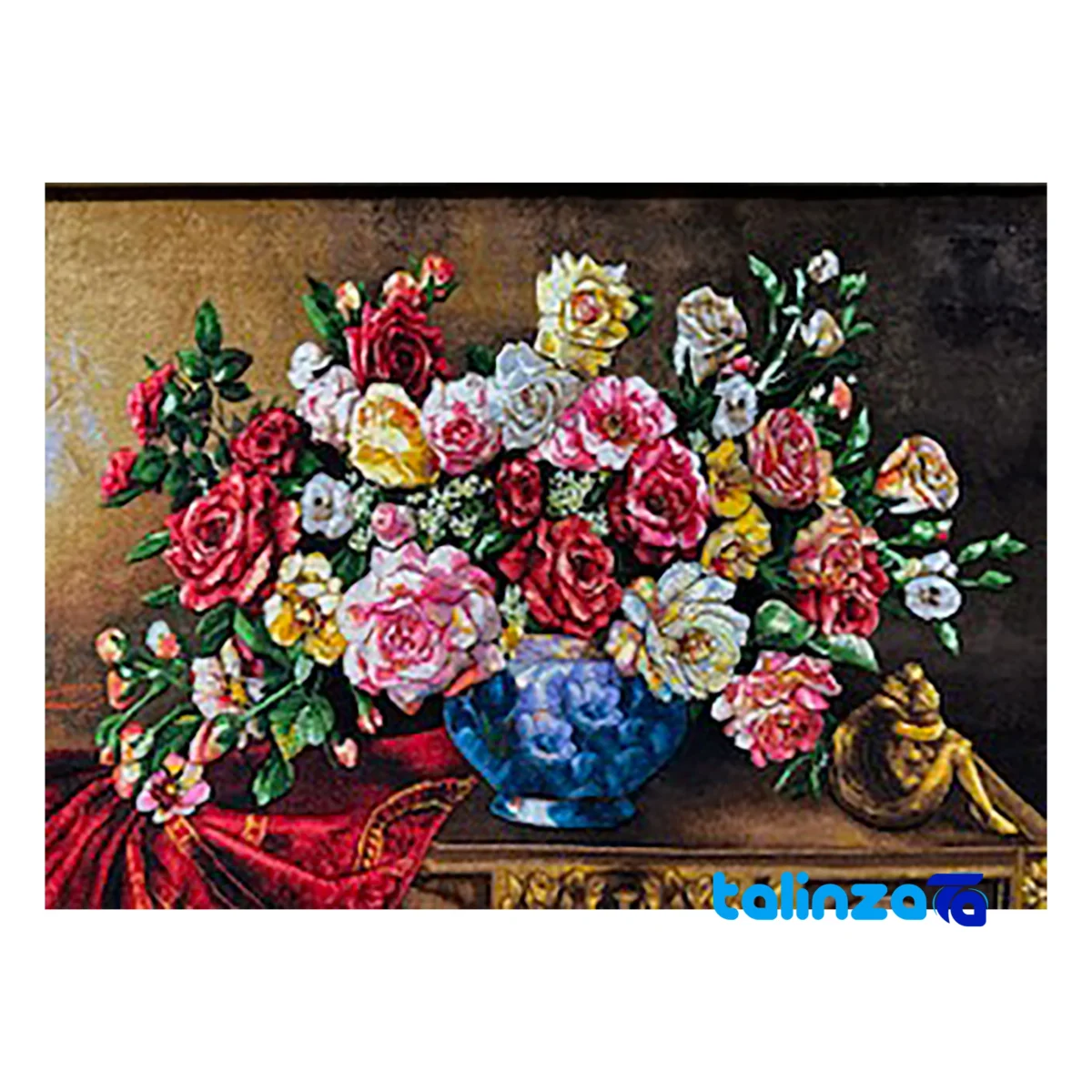 Detail view of Handmade Carpet Wall Art Floral Design pile texture close-up