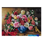 Detail view of Handmade Carpet Wall Art Floral Design pile texture close-up