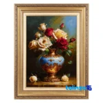 Detail view of Si Persia Handwoven Carpet Wall Art Flower in Vase pile texture close-up