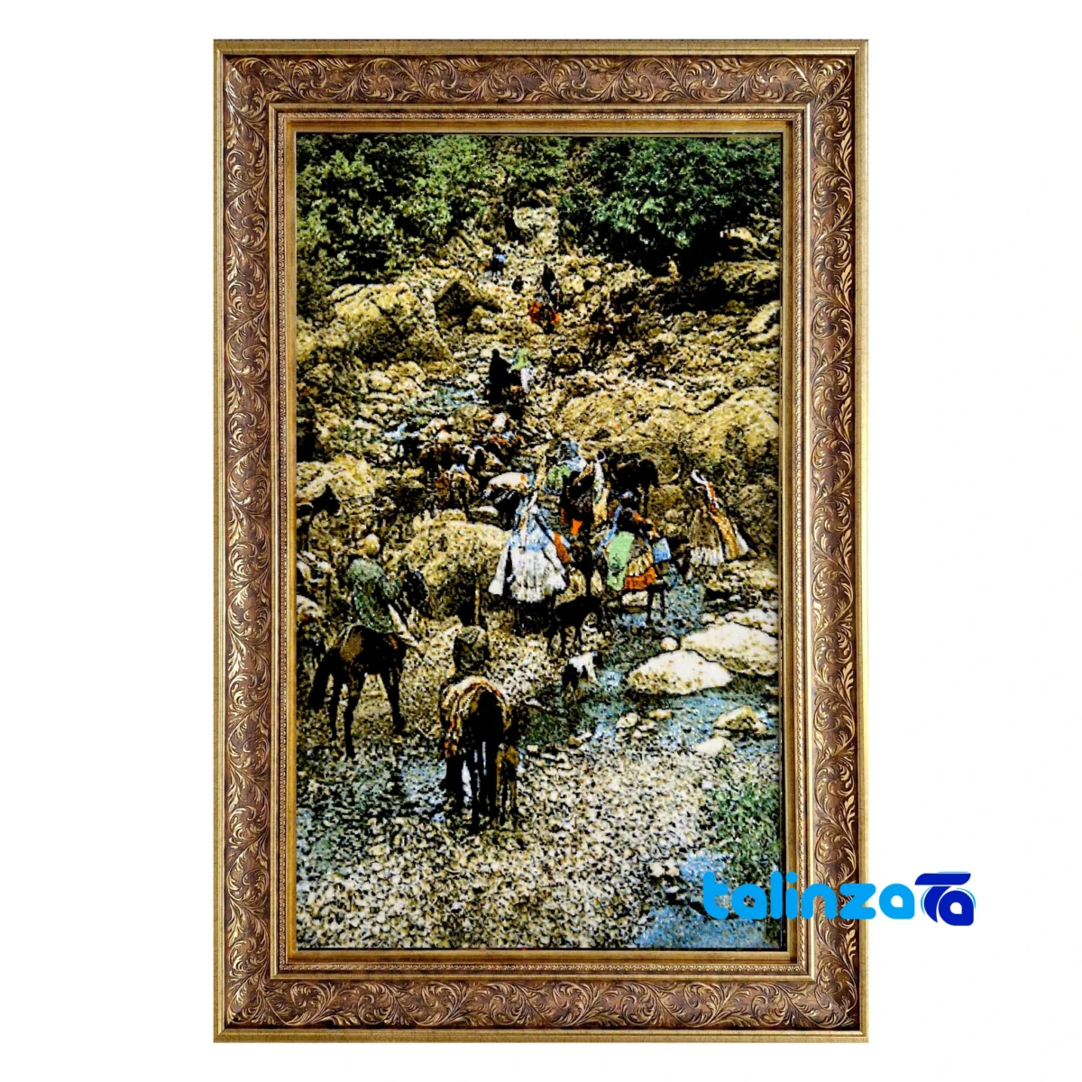 Detail view of Handmade Carpet Wall Art Miniature Landscape Design pile texture close-up